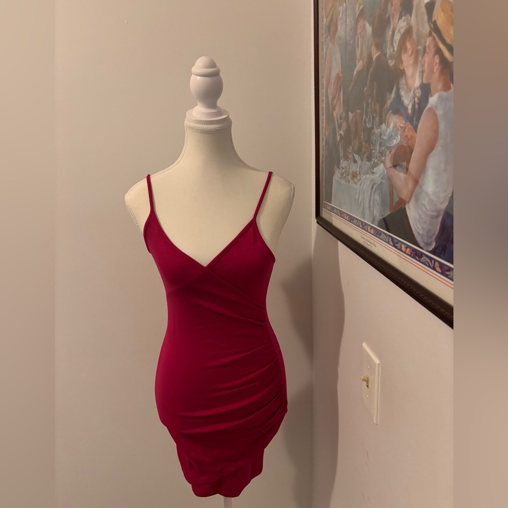 Stunning Magenta Bodycon Slip Dress with Ruched Side Detail